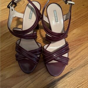 GIORGIO ARMANI Burgundy Leather Cutout Sandals Size 37.5